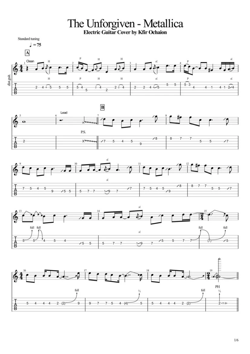 Tabs Kfir Ochaion - Metallica - The Unforgiven - Electr