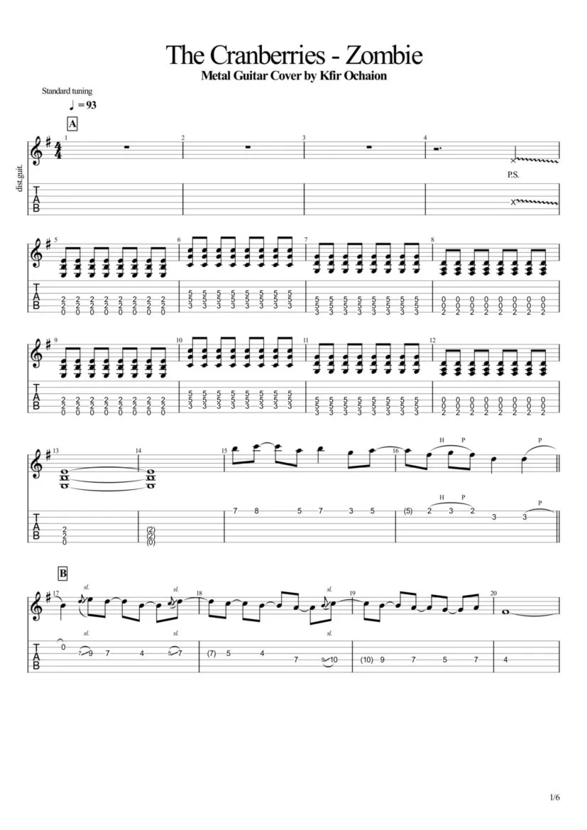 Tabs Kfir Ochaion - The Cranberries - Zombie - Metal