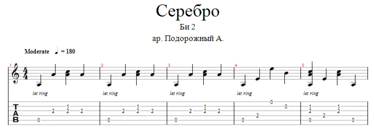 Би-2 - Серебро аранжировка для одной гитары