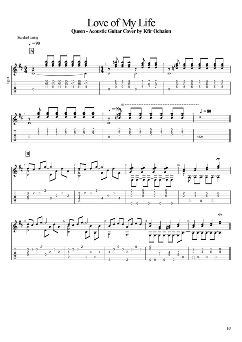 Tabs Kfir Ochaion - Queen - Love of My Life - Acoustic