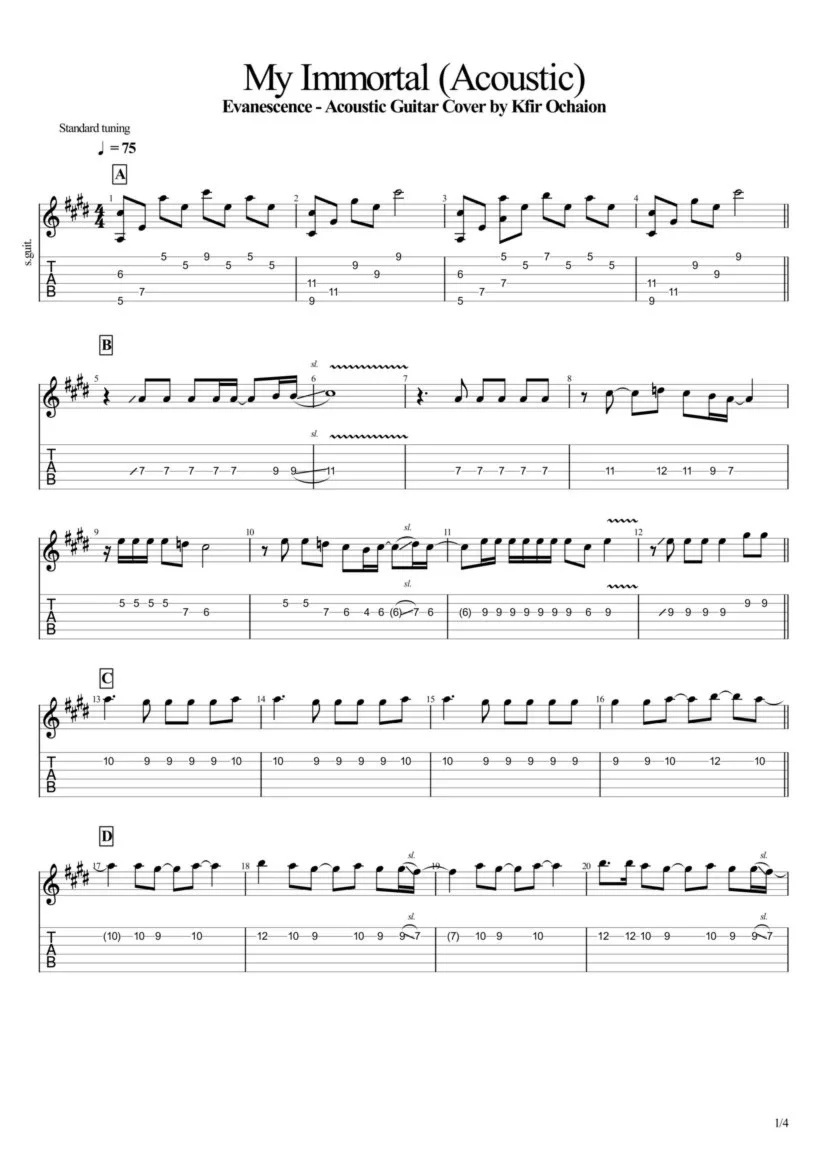 Tabs Kfir Ochaion - Evanescence - My Immortal -Acoustic