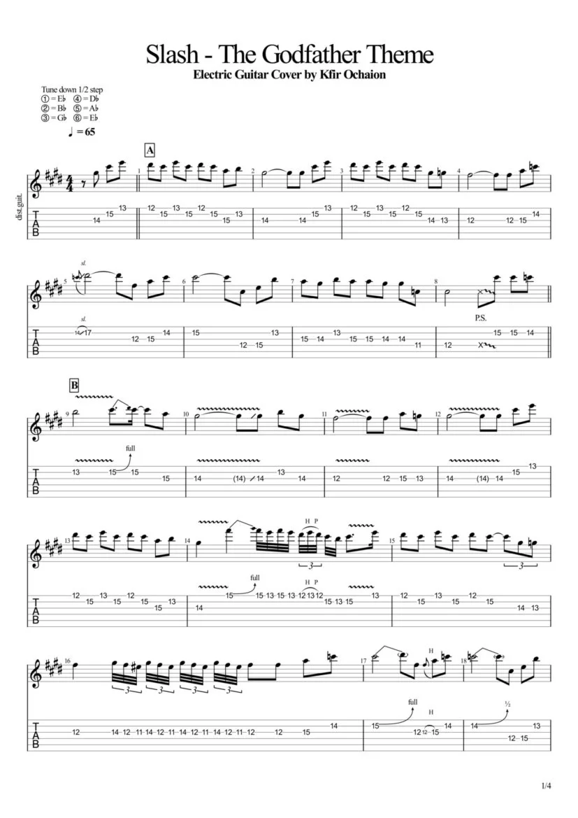 Tabs Kfir Ochaion - Slash - The Godfather Theme Electr
