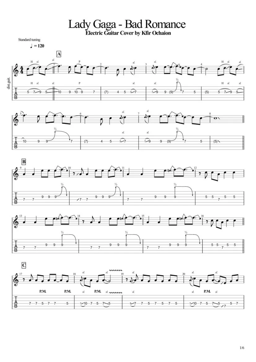 Tabs Kfir Ochaion - Lady Gaga - Bad Romance - Electric