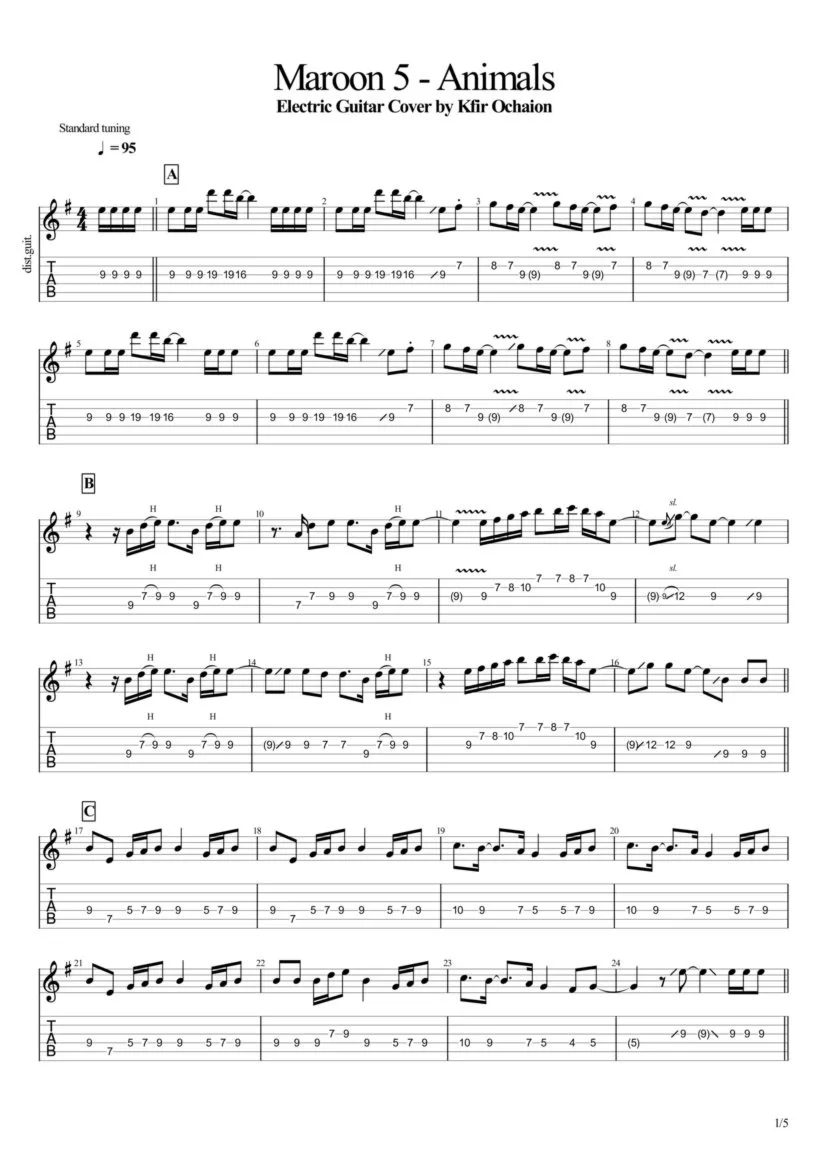 Tabs Kfir Ochaion - Maroon 5 - Animals - Electric