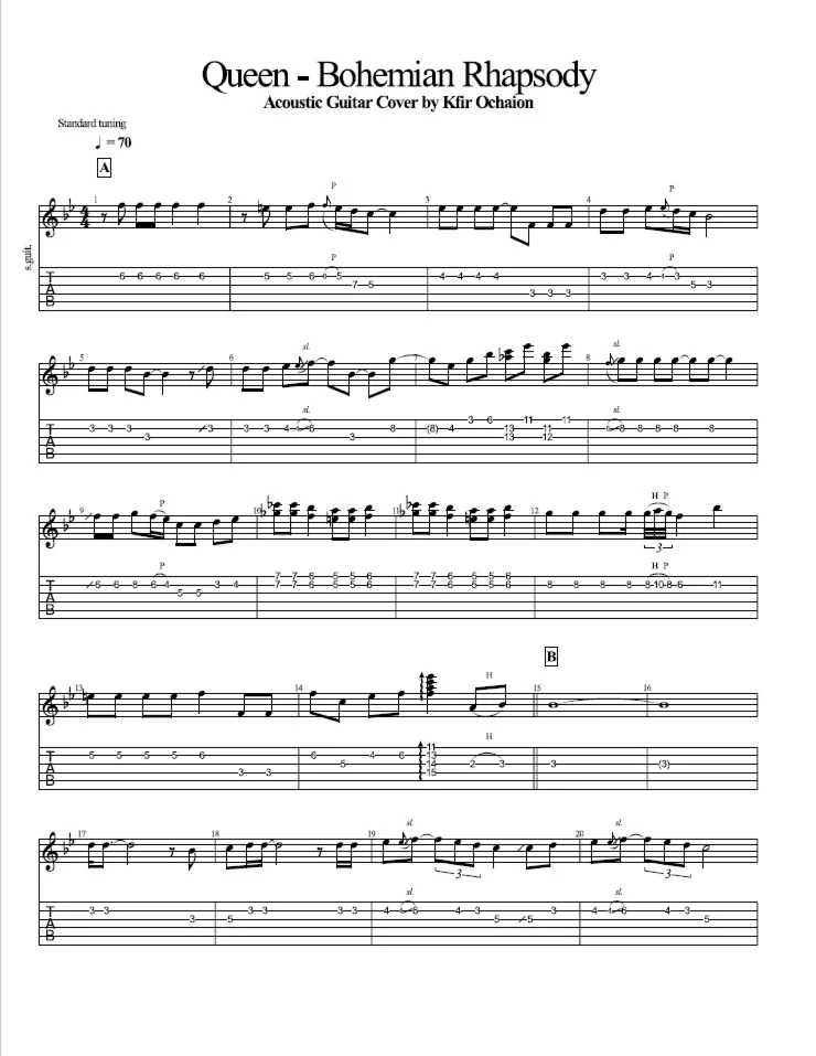 Tabs Kfir Ochaion - Queen - Bohemian Rhapsody - Acoust