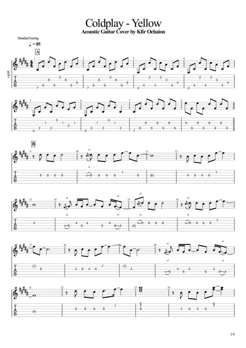 Tasb Kfir Ochaion - Coldplay - Yellow - Acoustic Cover