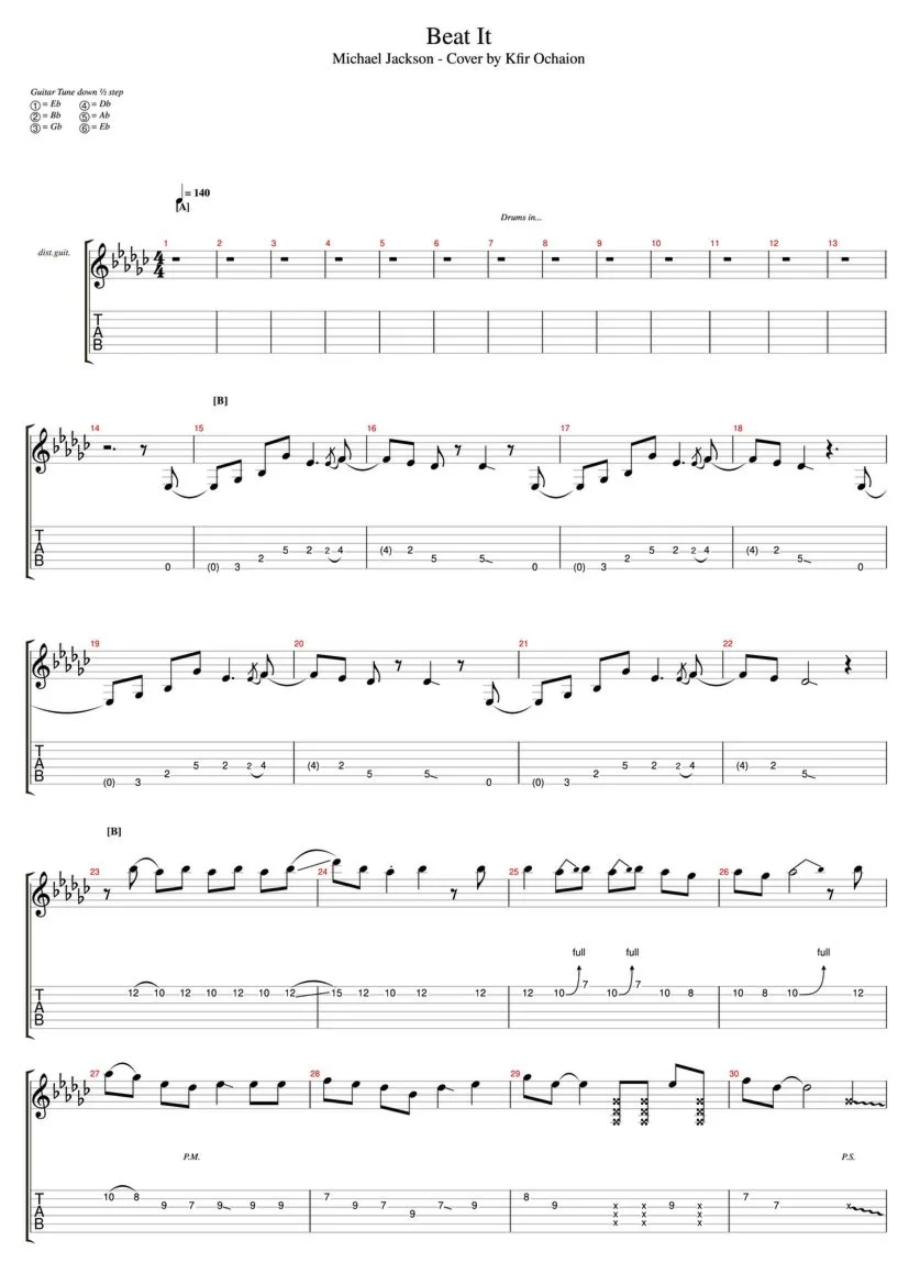 Табы Kfir Ochaion - Michael Jackson - Beat It - Metal