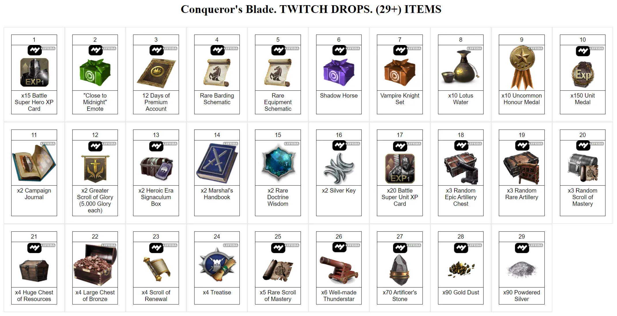 подарок + CONQUEROR'S BLADE · TWITCH DROPS SKIN · 300+ ПРЕДМЕТОВ