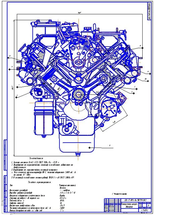 Продольный и поперечный разрез двигателя Краз