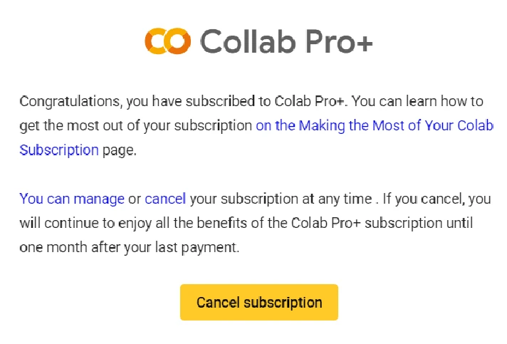 Google Collab | Colab Pro and Pro+ subscription 1 month