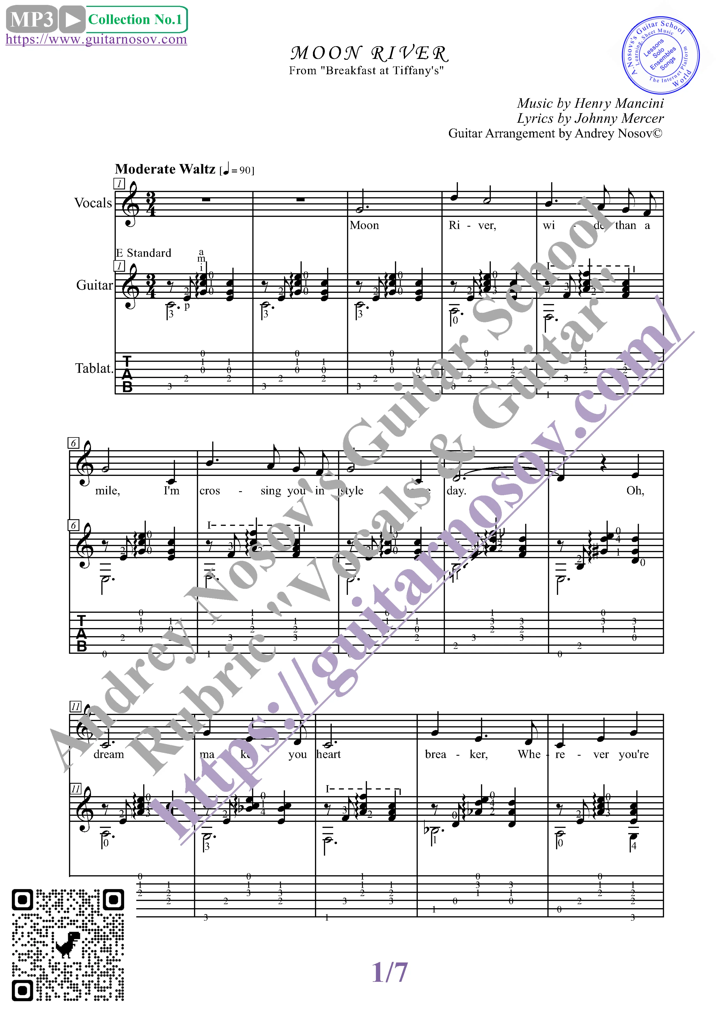 Moon River (Вокал Гитара Ноты Табы)