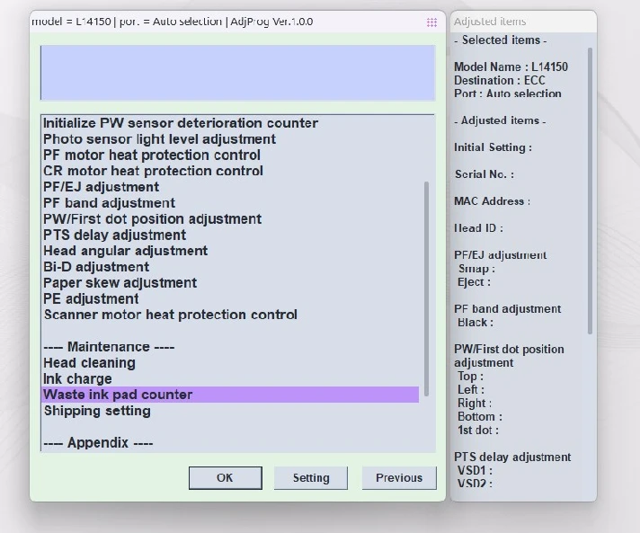 EPSON AdjProg Reset L14150 L14158