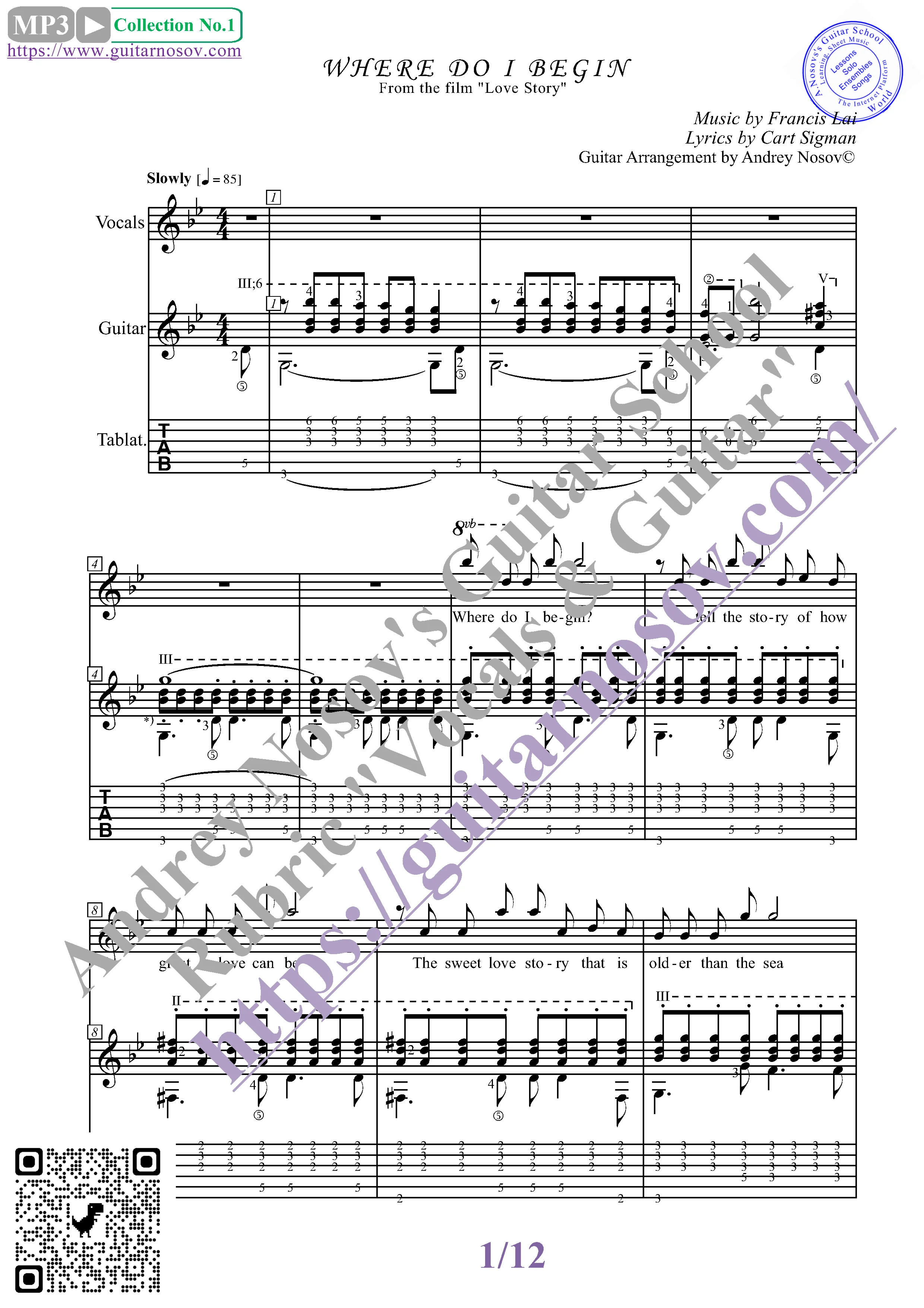 Where Do I Begin (Вокал Гитара Ноты Табы)
