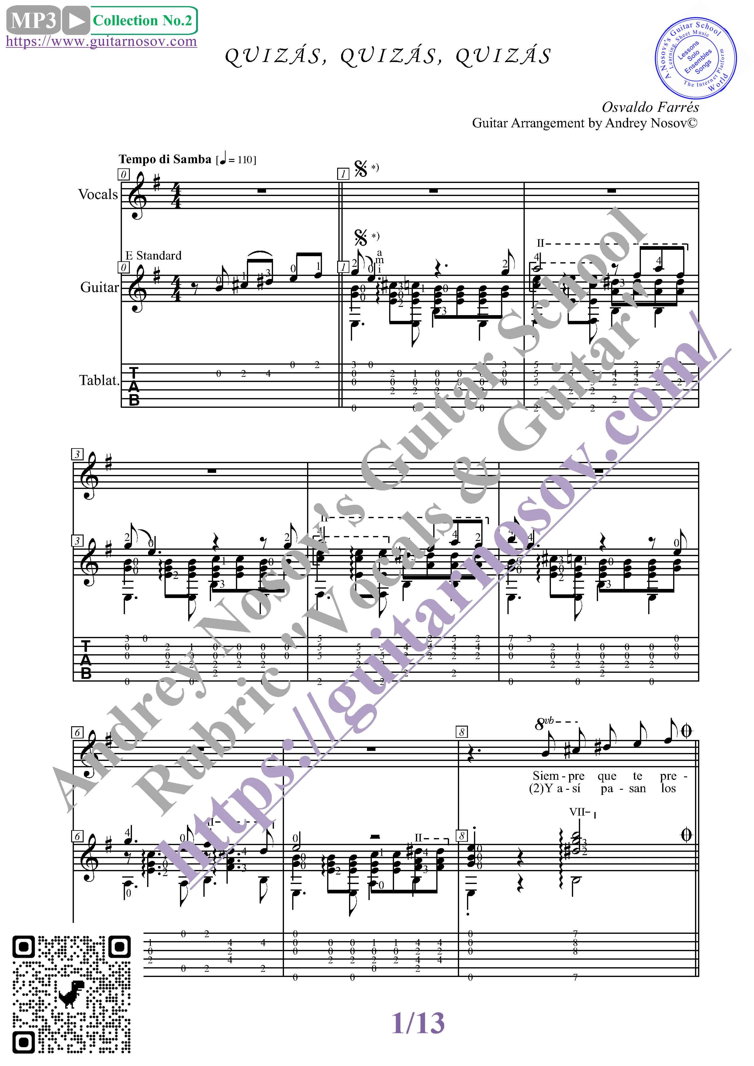 Quizas, Quizas, Quizas (Вокал Гитара Ноты Табы)