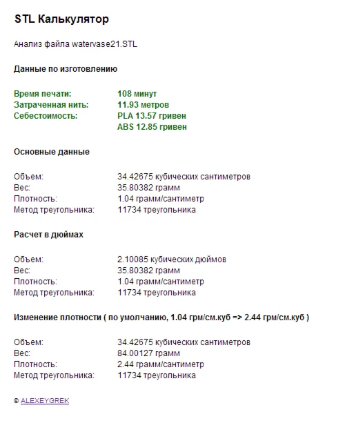 STL Калькулятор. Расчет 3D модели для 3D печати.