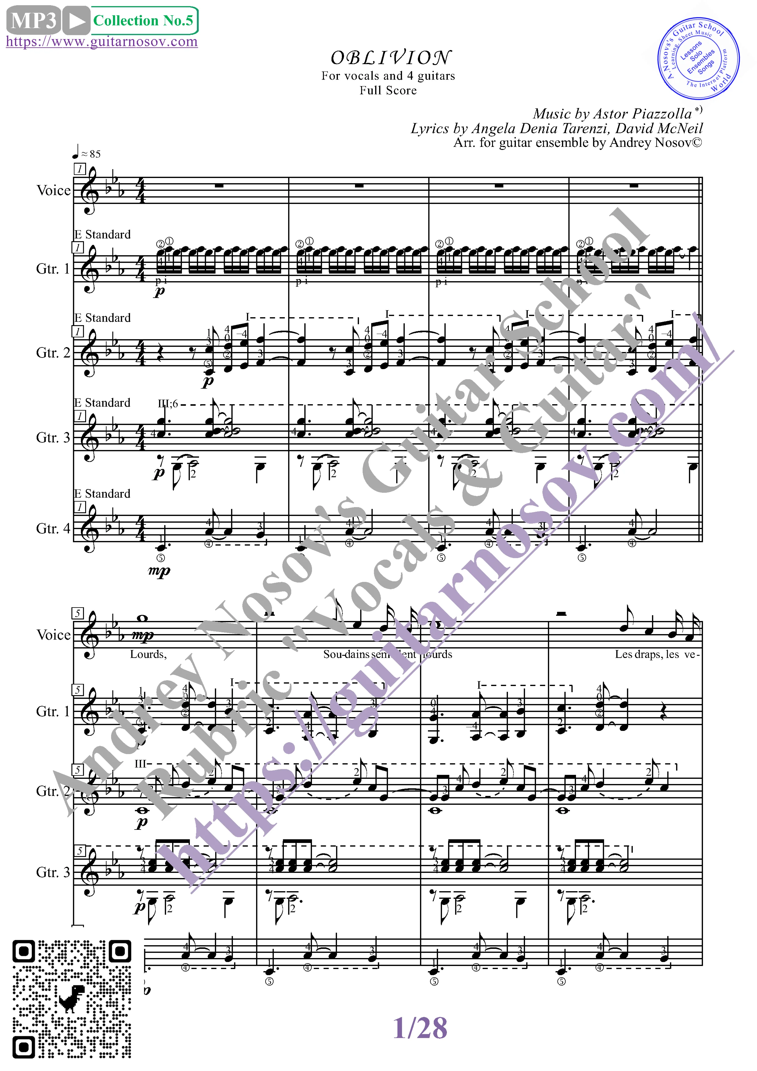 Oblivion_Пьяццолла (Ноты для вокала и 4-х гитар)