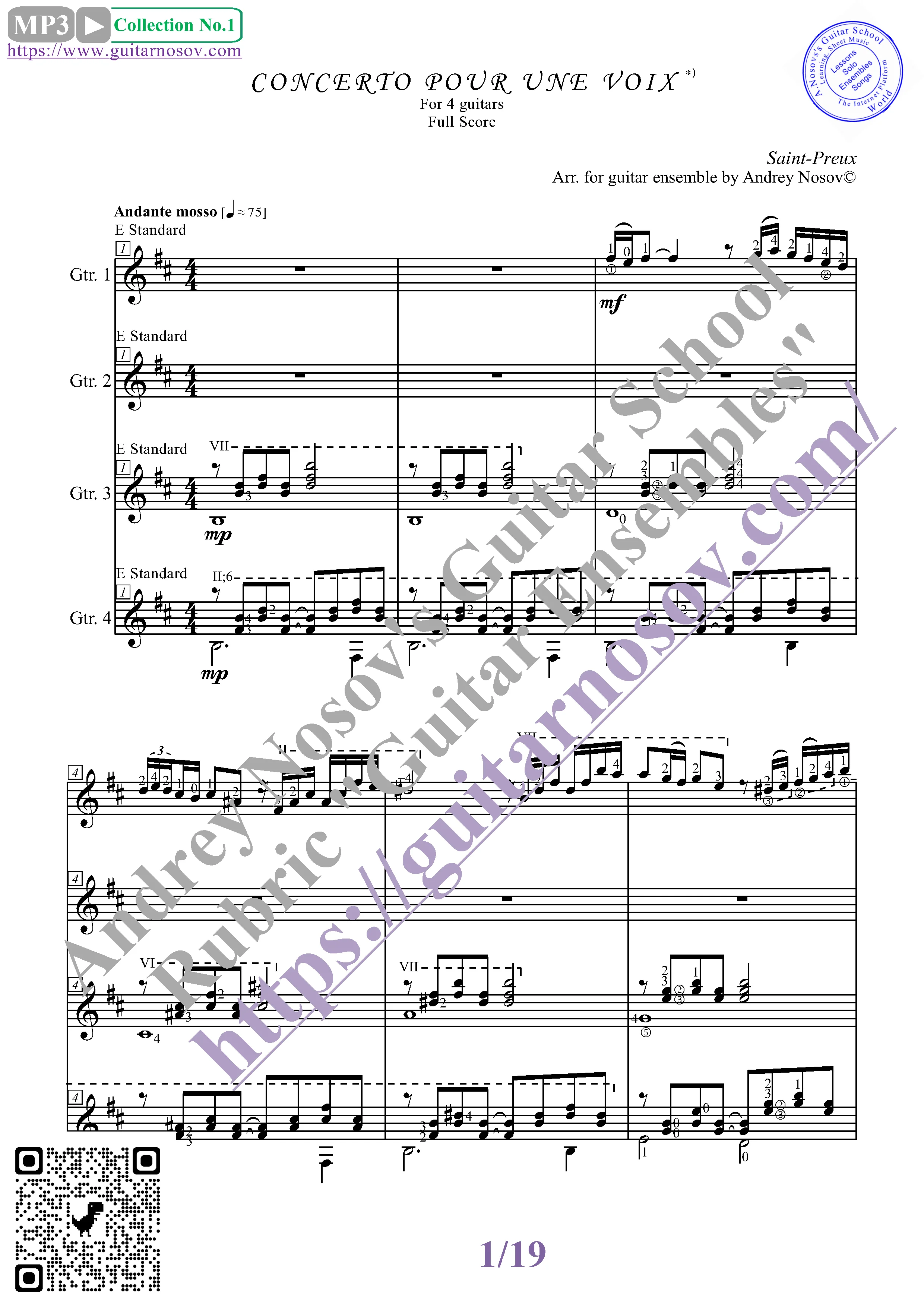 Concerto Pour Une Voix (Ноты для 4-х гитар)