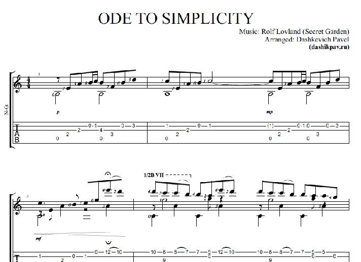 Ode to Simplisity (Secret Garden) Hom and tabs for guit