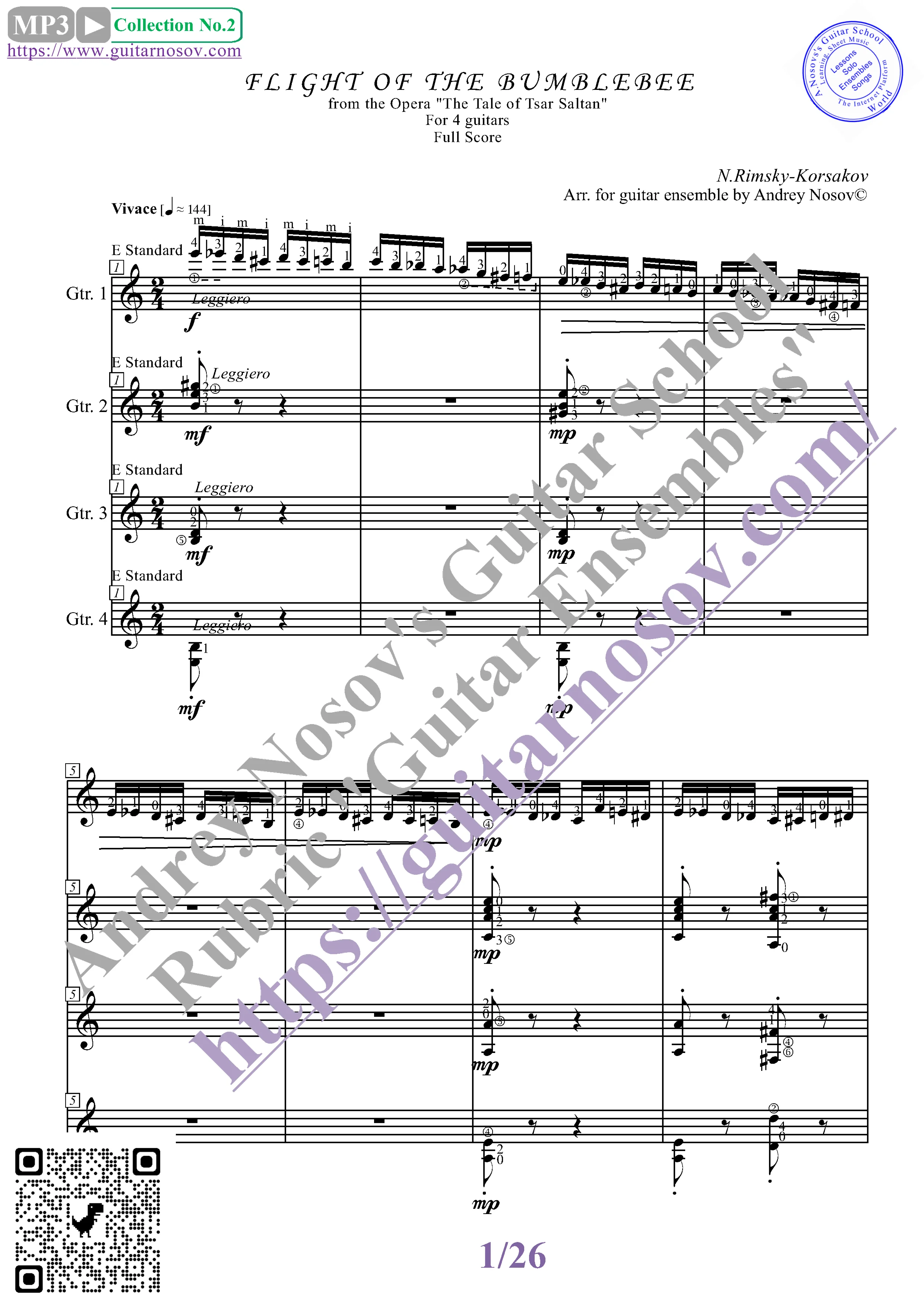 Полёт шмеля (Ноты для 4-х гитар)