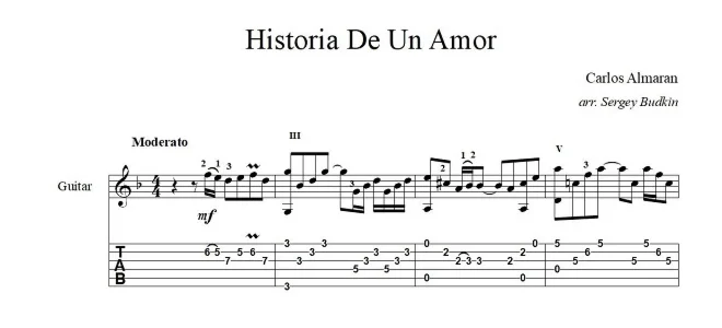 Historia De Un Amor (Carlos Almaran) notes for guitar