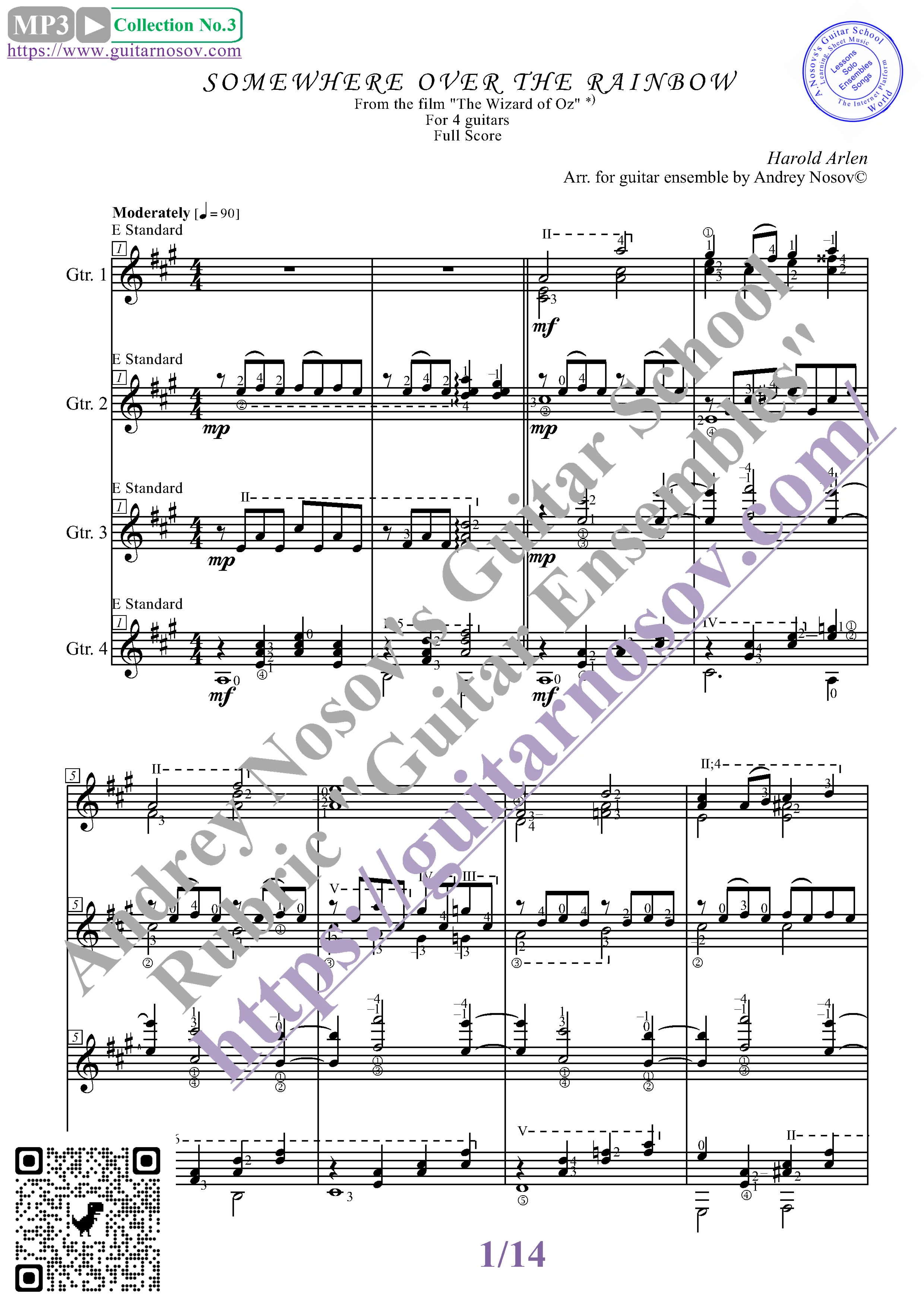 Somewhere over the Rainbow (Ноты для 4-х гитар)
