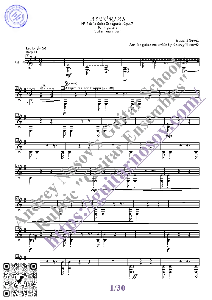 Asturias_Albeniz (Sheet Music for 4 guitars)