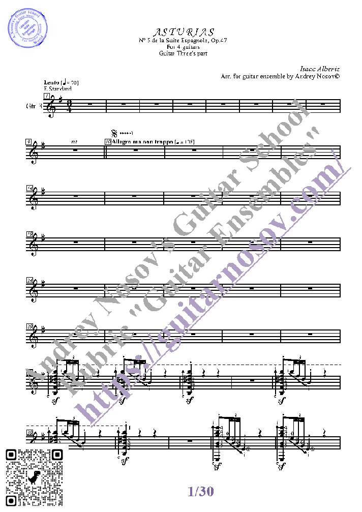 Asturias_Albeniz (Sheet Music for 4 guitars)