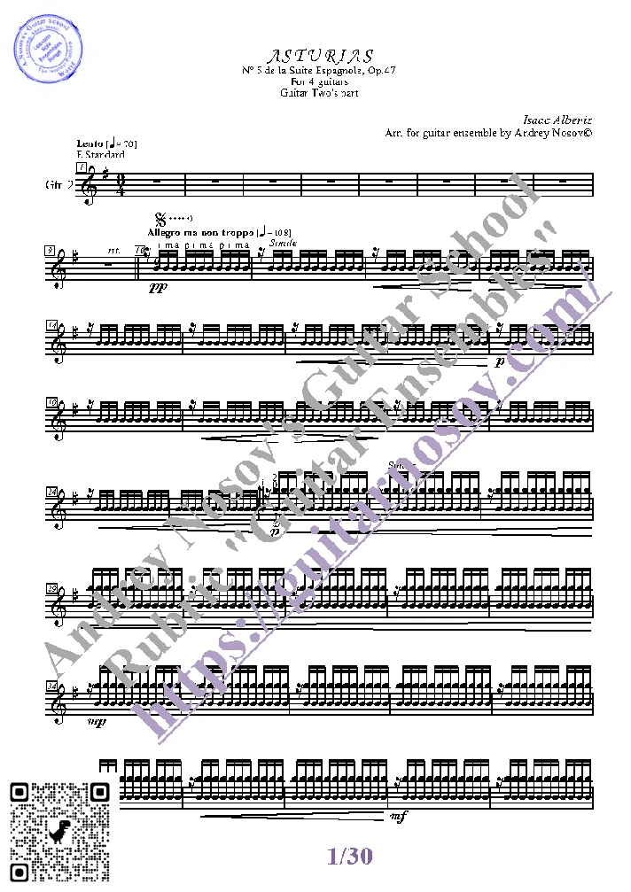 Asturias_Albeniz (Sheet Music for 4 guitars)