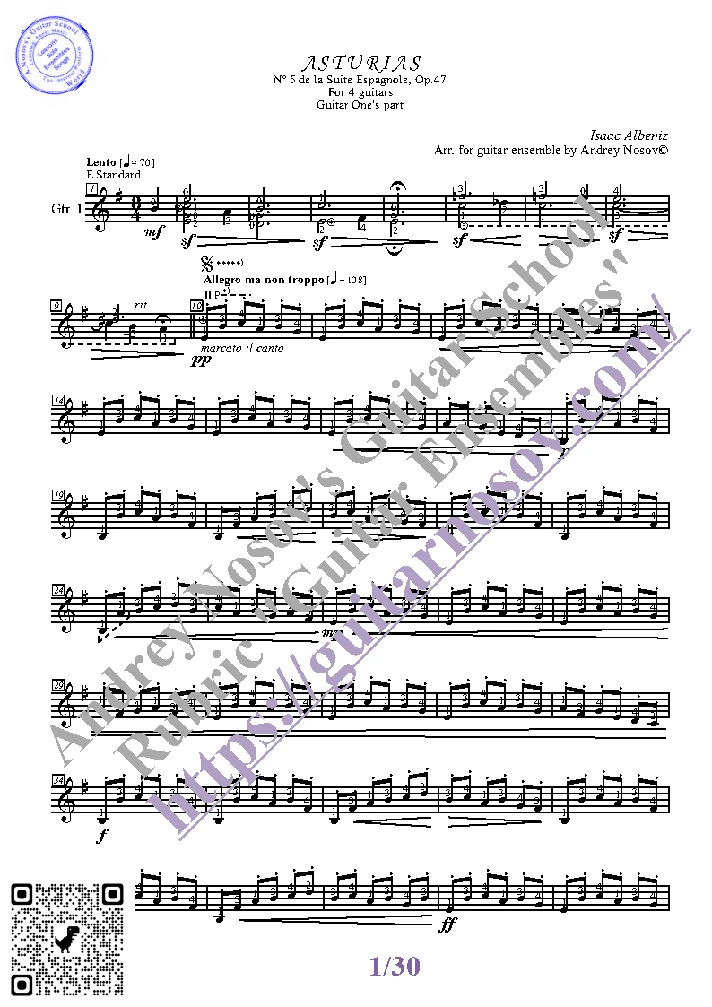 Asturias_Albeniz (Sheet Music for 4 guitars)