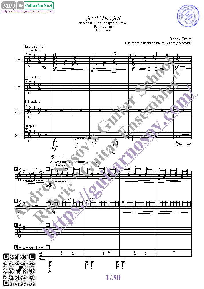 Asturias_Albeniz (Sheet Music for 4 guitars)