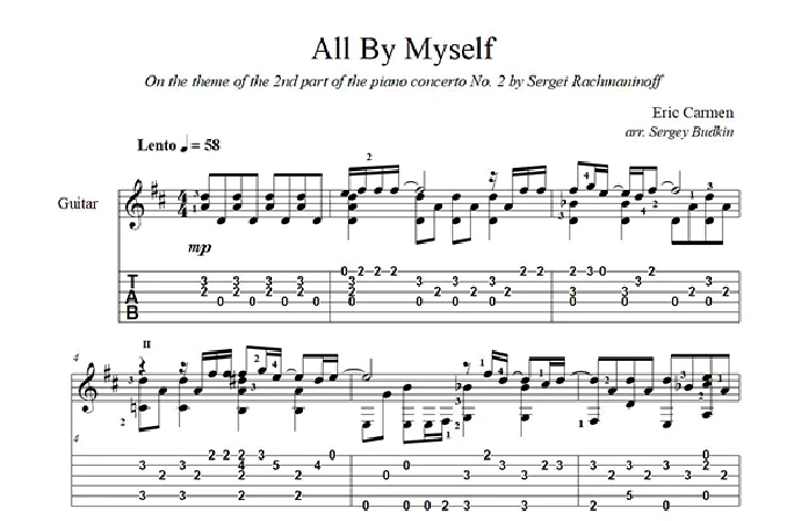 All by Myself (Eric Carmen-S. Rymaninov) for guitar