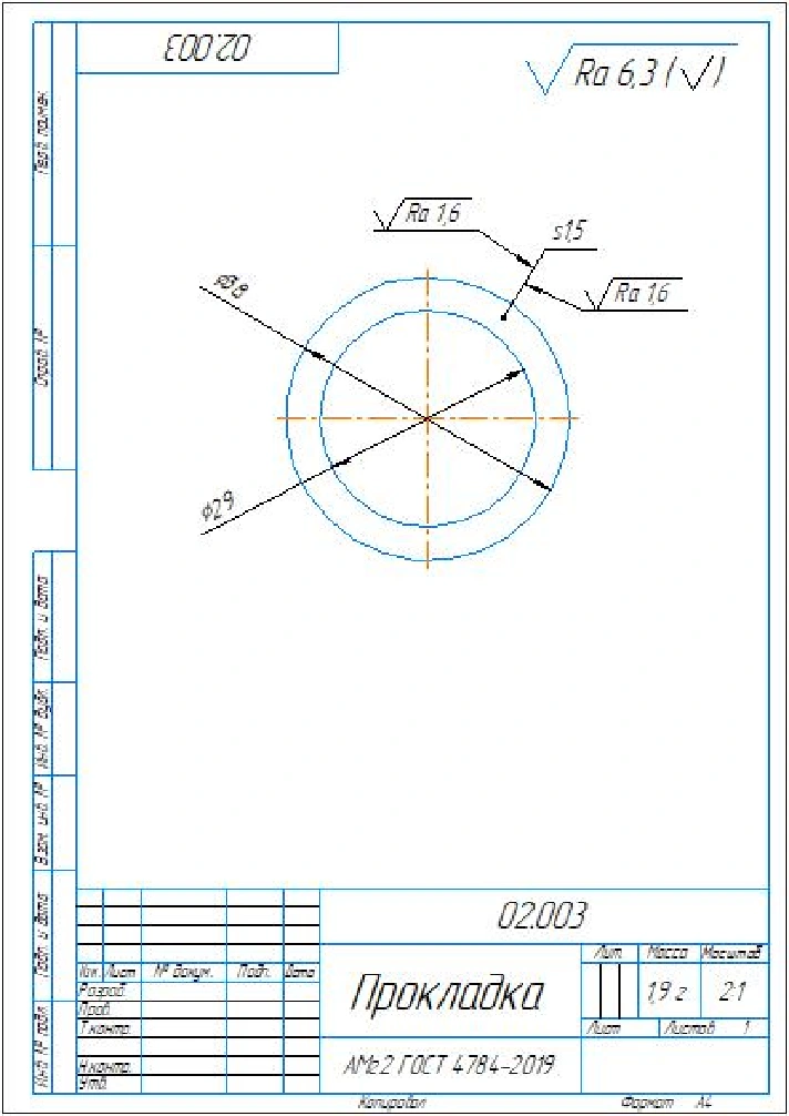 02.003 gasket. Working drawing of a part in a compass