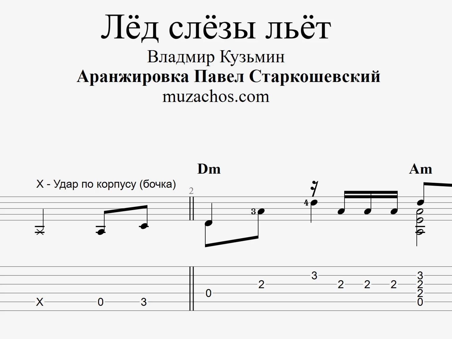 Лёд слёзы льёт (В. Кузьмин). Табы и ноты для гитары
