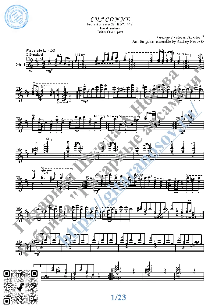 Chaconne_G.Handel (Sheet Music for 4 guitars)