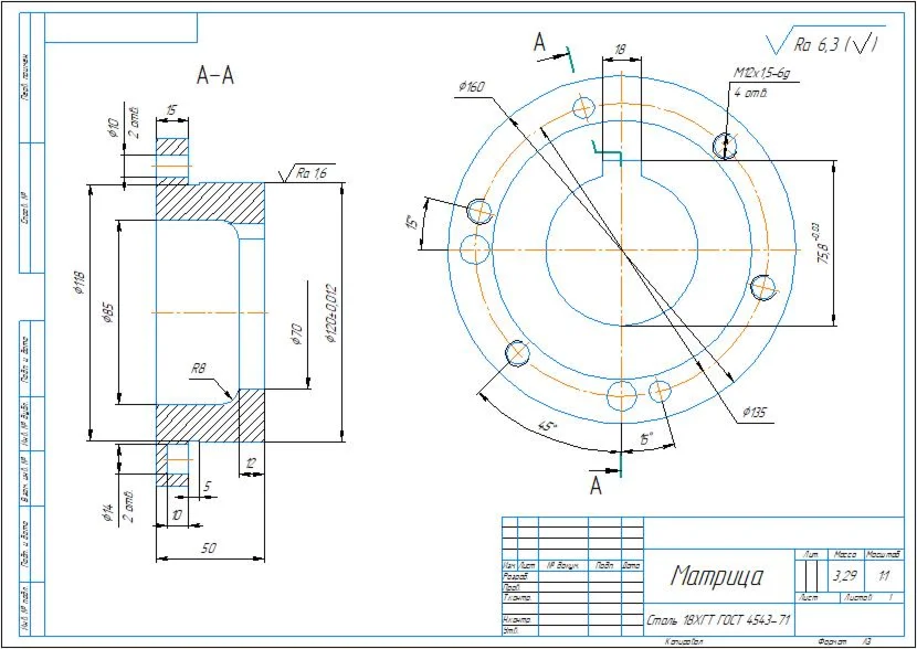 Drawing of the matrix detail in the compass
