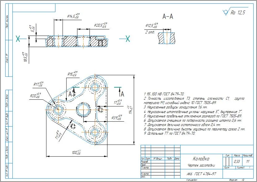 Technological process for manufacturing a block part