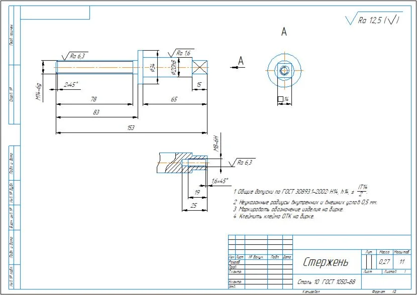 Technological map for manufacturing the rod part