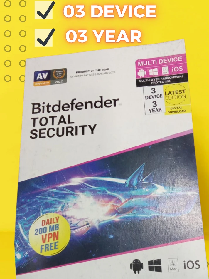 Bitdefender Total Security  3 Device 1 Year IN Key.