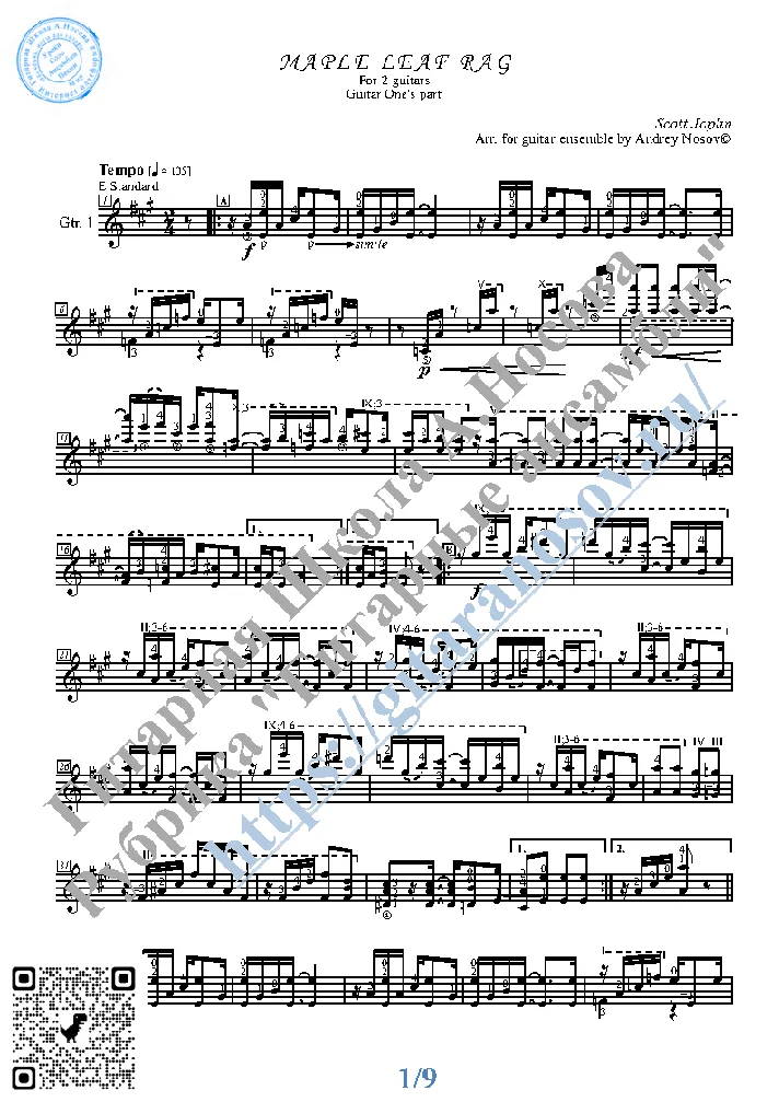 Maple Leaf Rag (Sheet Music for 2 guitars)
