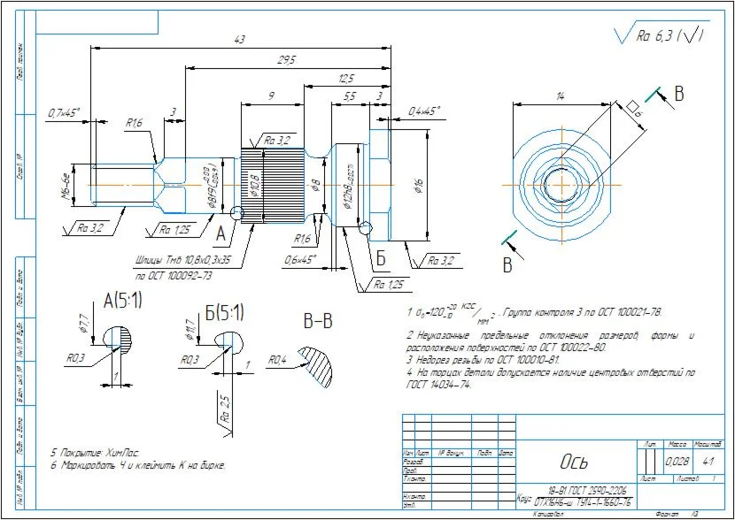 Technological sketches for manufacturing an axle part