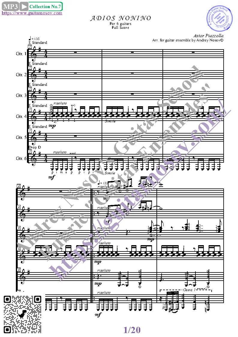 Adios Nonino_Piazzolla (Ноты для 6-ти гитар)