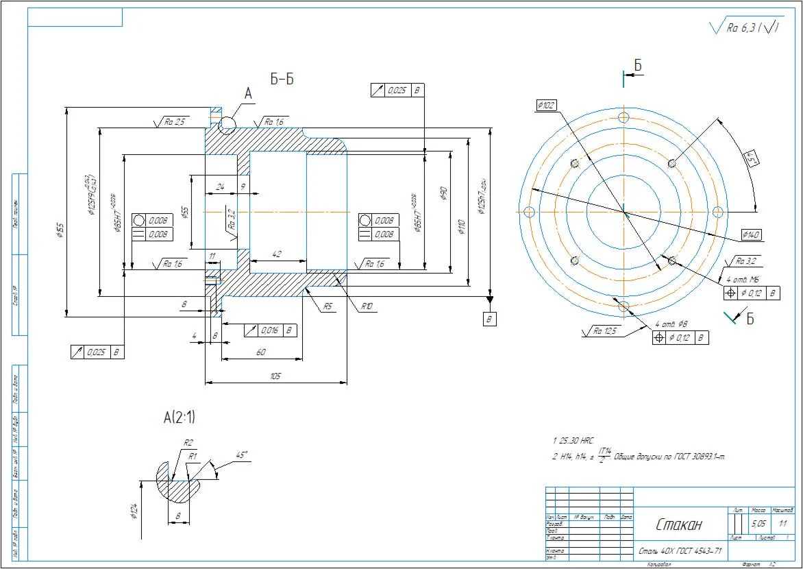 Detail drawing of a glass in a compass on A2 format