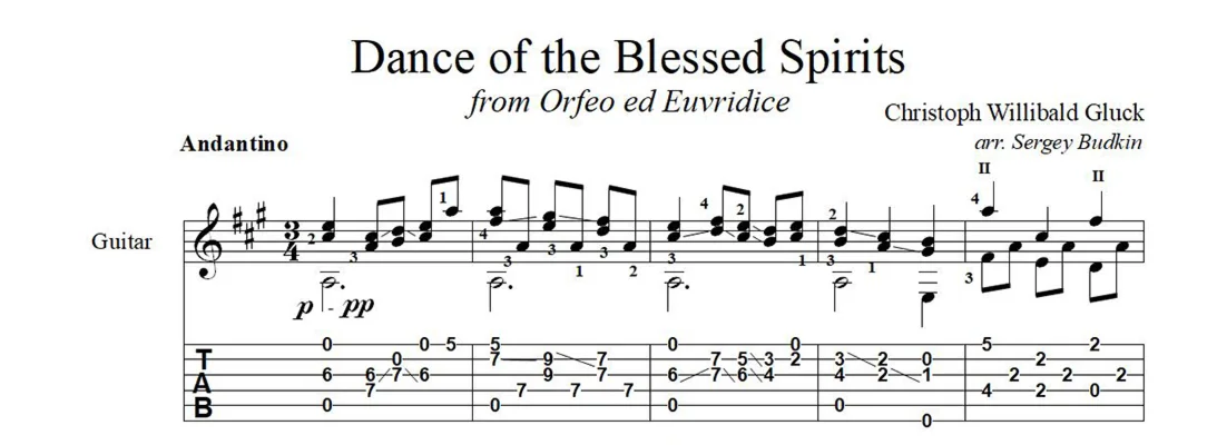 Dance of the Blessed Spirits (Glitch) guitar notes
