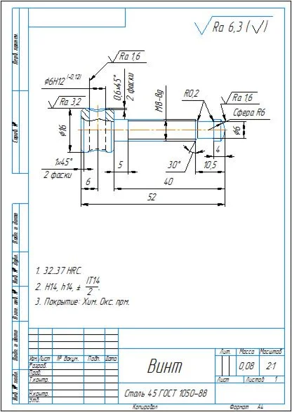 Technological process of manufacturing a screw part
