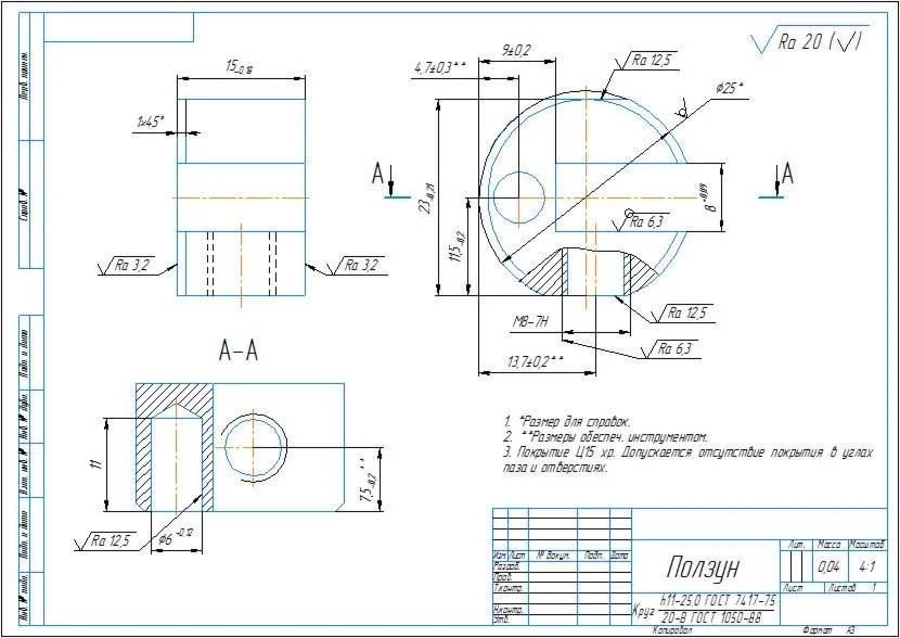 Technological diagram for manufacturing the slider part
