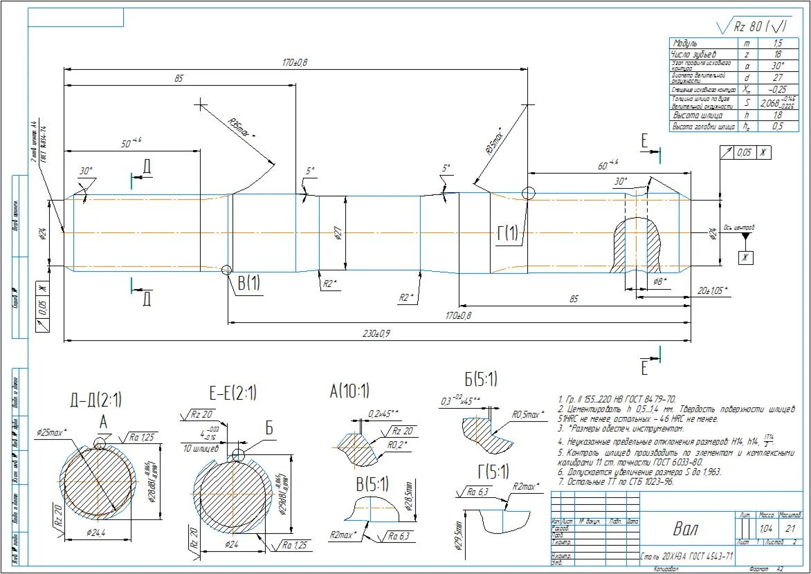 Technological process of shaft machining