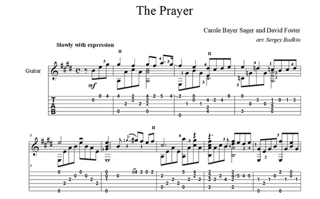 The Prayer  guitar notes