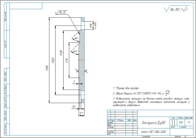 Drawing and 3D model of the detail flange plug DN80