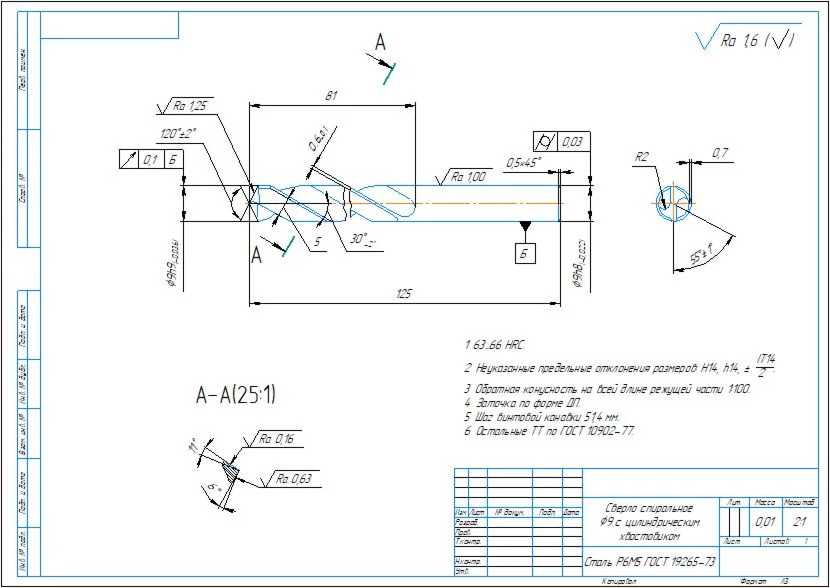Drawing of a twist drill with a diameter of 9 mm in a c