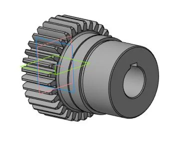 Drawing and 3D model of a detail of a gear wheel in a c